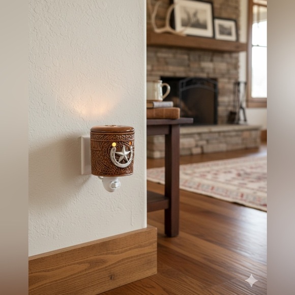 Scentsationals "Leather 'N Iron" Plug-in Wax Warmer w/ Horseshoe and Star - Picture 1 of 16